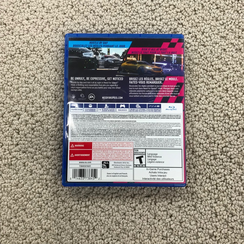 Need for Speed Heat NFS Sony PlayStation 4 PS4 EA Ghost Games Racing Disc Case - Picture 2 of 4